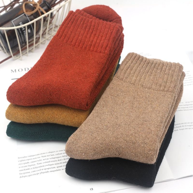 Neutral Simple Folk Wind Warm Thick Geometric Knitted Socks 5 Pairs-Bag