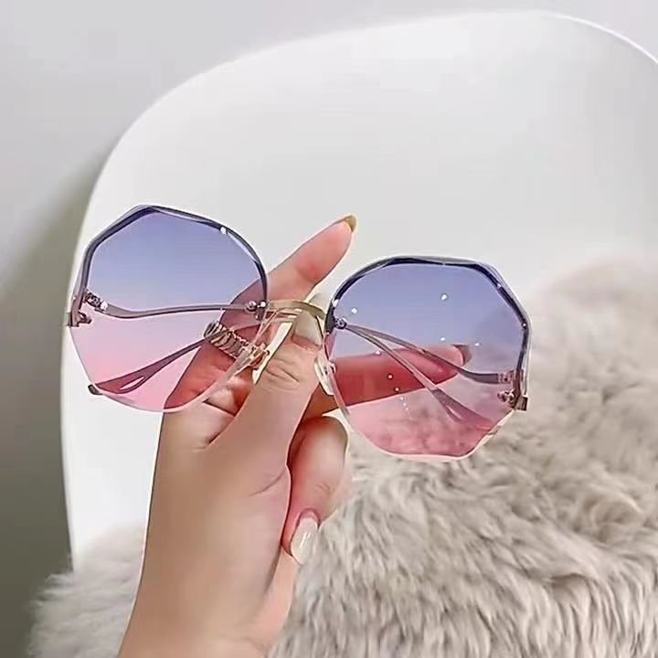 Women Fashion Simple Metal Curved Leg Polygonal Sunglasses