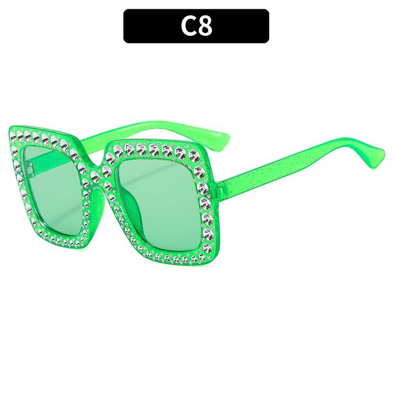 Women Fashion Flash Powder Multicolor Square Rhinestone Sunglasses