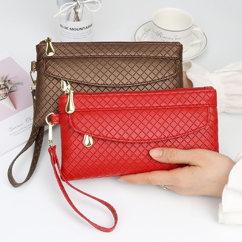 Women Fashion Casual Plaid Zipper Long Purses