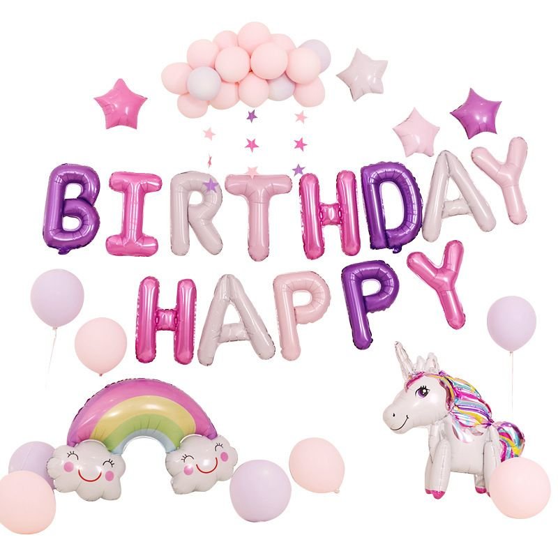 Cartoon Cute Birthday Party Venue Layout Unicorn Letters Aluminum Film Balloon Set