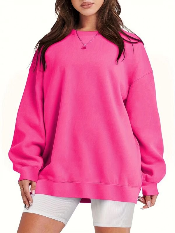 Women Athleisure Fashion Solid Color Loose Round Neck Long Sleeve Sweatshirt