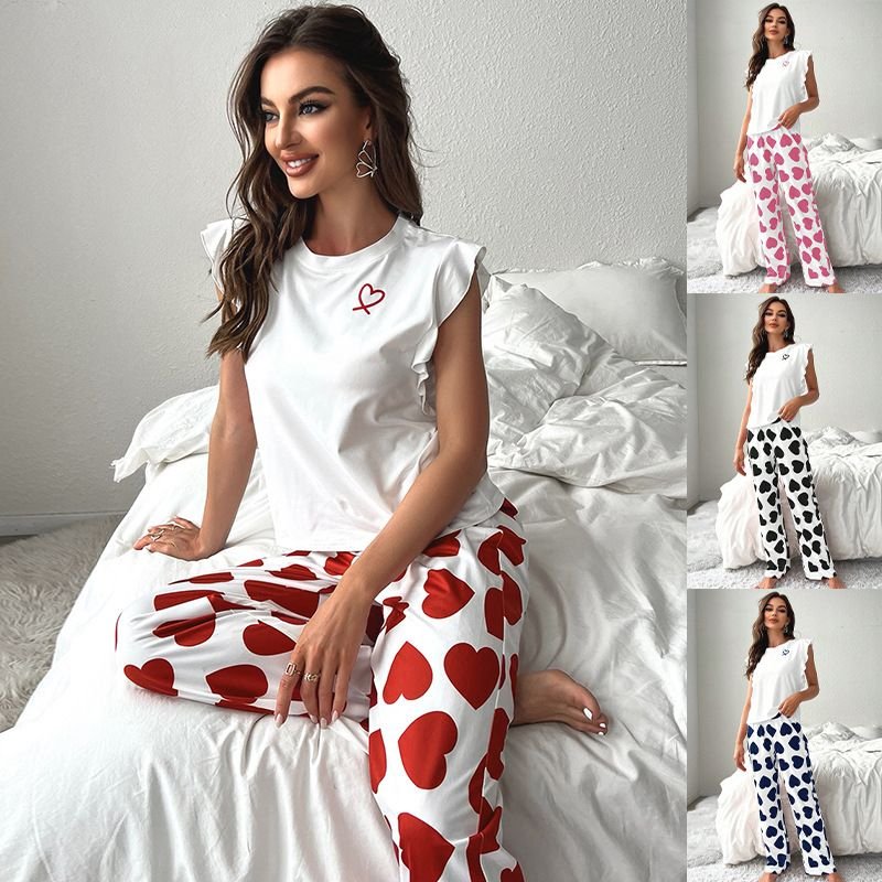 Women'S Fashion Heart Print Pajamas Two-Piece Set