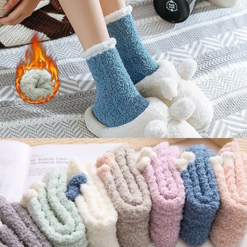 Autumn And Winter Women Fashion Solid Color Thickened Warm Coral Fleece Socks