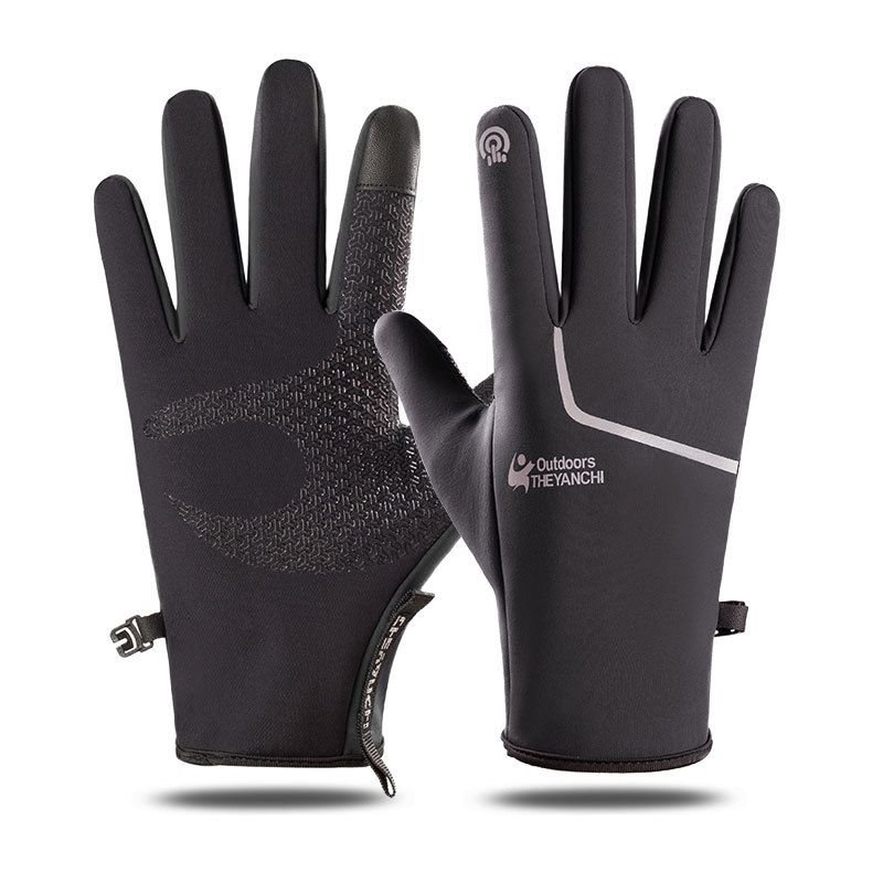 Winter Outdoor Cycling Sports Zipper Touch Screen Windproof Warm Gloves