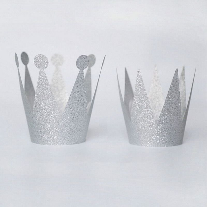 6Pcs Creative Glitter Crown Shape Birthday Hats Set For Adult Children Birthday Party Decoration