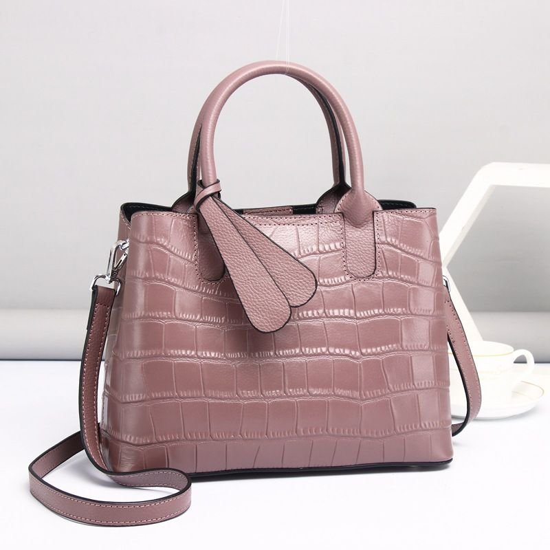 Women Fashion Versatile Handbag Genuine Leather Crocodile Pattern Diana Bag