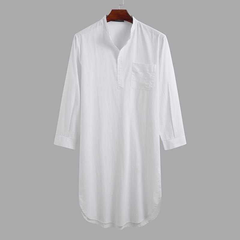 M-3XL Men Fashion Solid Color Button Long-Sleeved Robe