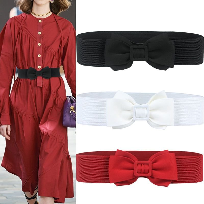 Women Fashion Solid Color Bow Elastic Belt