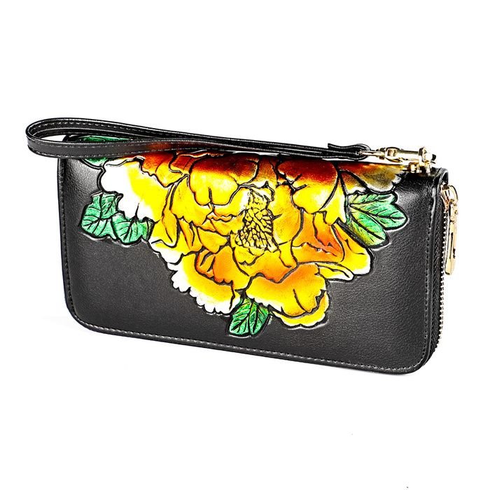 Women Fashion Embossing Decorative Zipper Leather Purse