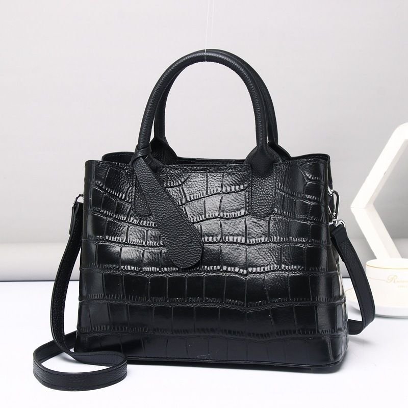 Women Fashion Versatile Handbag Genuine Leather Crocodile Pattern Diana Bag