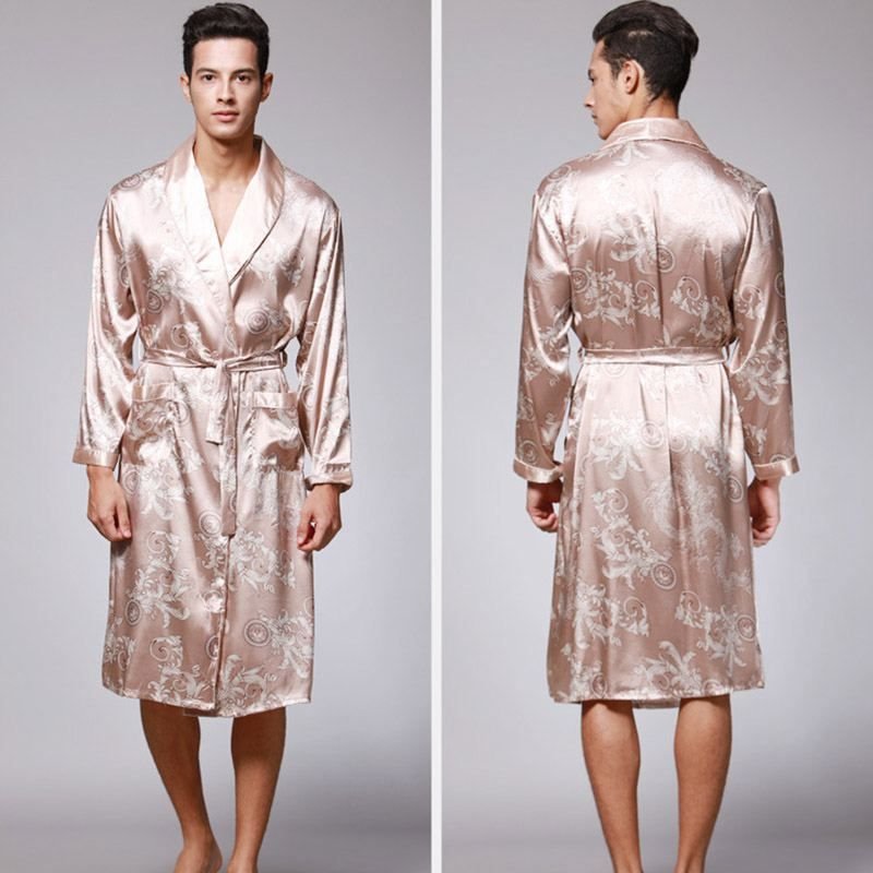 Men Satin Dragon Printed Robe