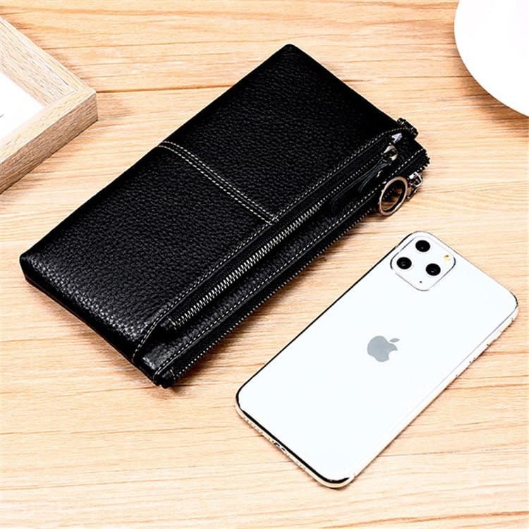 Women Fashion Solid Color Leather Zipper Purse