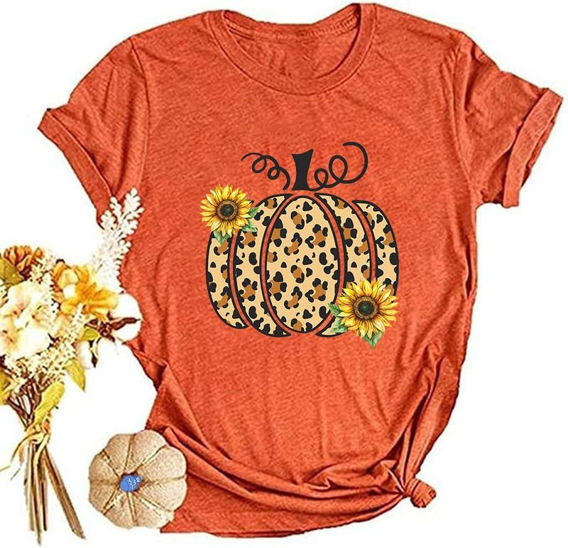 Women Thanksgiving Pumpkin Printed Colored Cotton T-Shirt