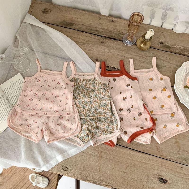 Kids Baby Girls Casual Cute Tiny Flower Print Sleeveless Camisole Shorts Sets