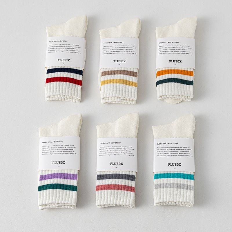 Simple Neutral Stripe Sweat-Absorbent Tube Socks