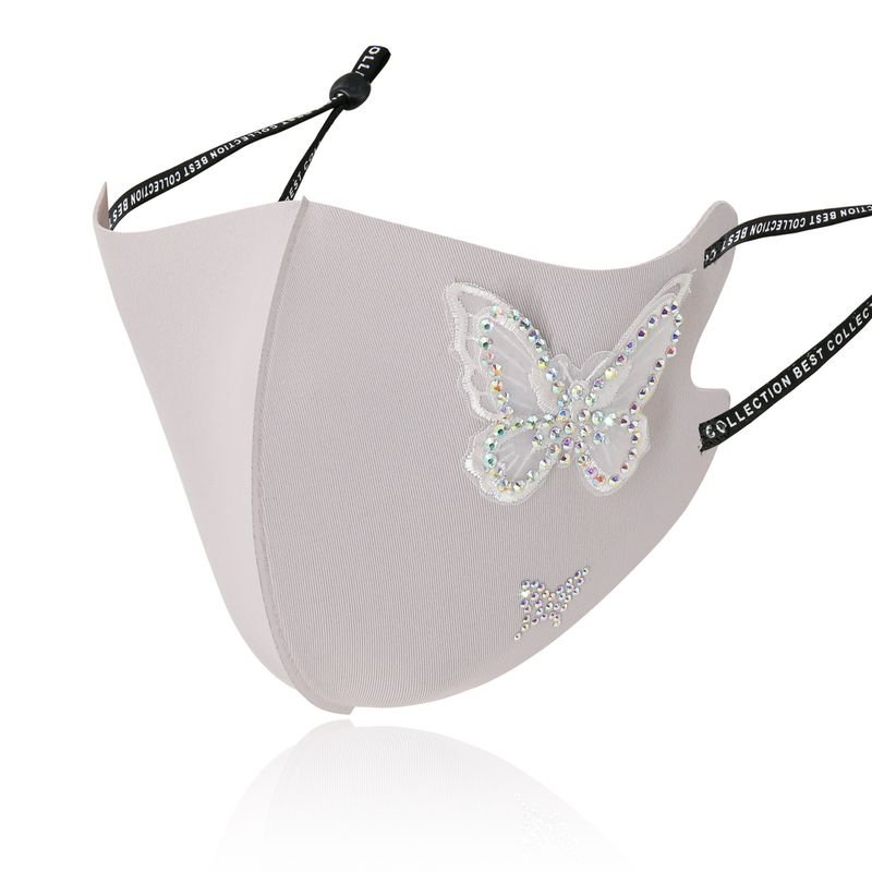 Women Three-Dimensional Butterfly Embroidery Rhinestone Decoration Cold Feeling Ice Silk Sunscreen Breathable Mask