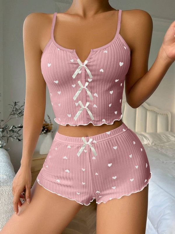 Women Fashion Heart Print Pajamas Two-Piece Set