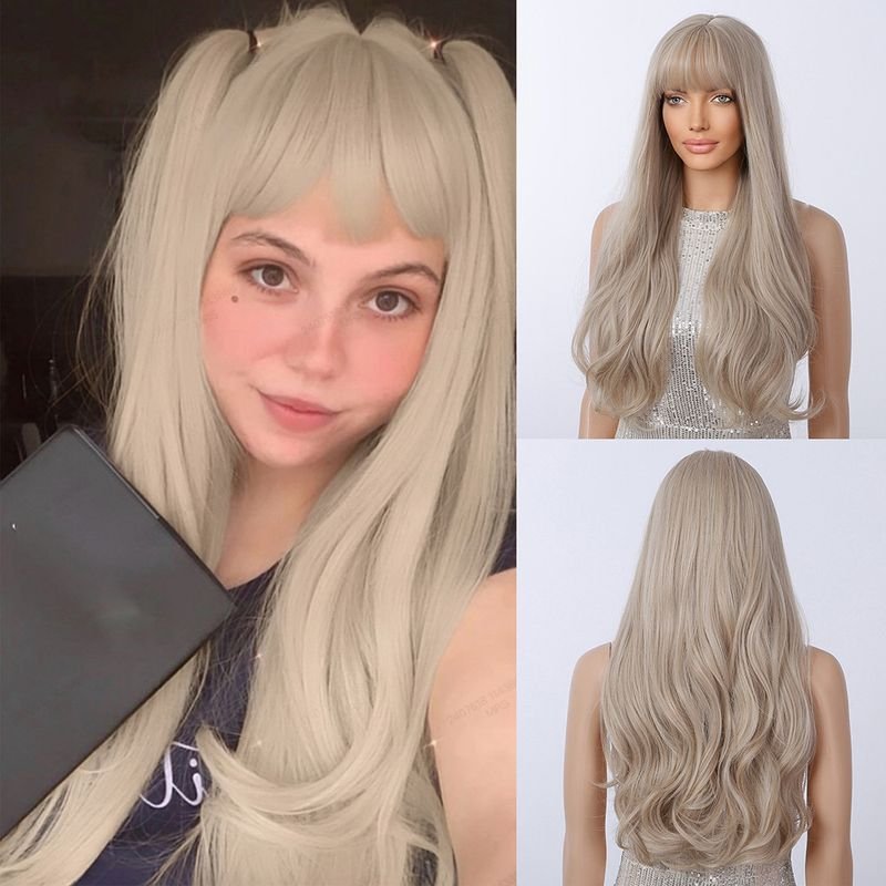 Women Fashion Long Curly Hair Wig With Bangs