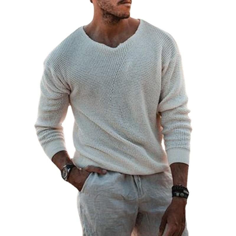 Men Knitwear Casual Loose V-Neck Long Sleeve Pullover Sweater