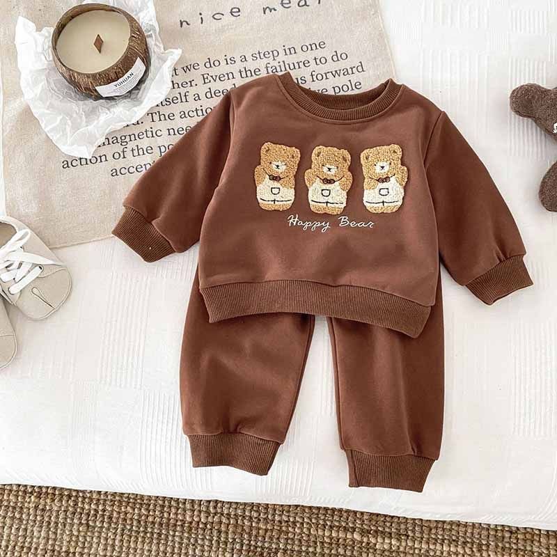 Kids Baby Boys Girls Casual Cute Cartoon Bear Alphabet Long Sleeve Sweatshirts Pants Sets