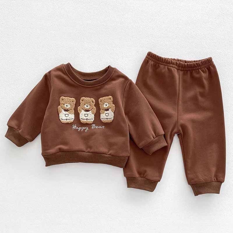 Kids Baby Boys Girls Casual Cute Cartoon Bear Alphabet Long Sleeve Sweatshirts Pants Sets