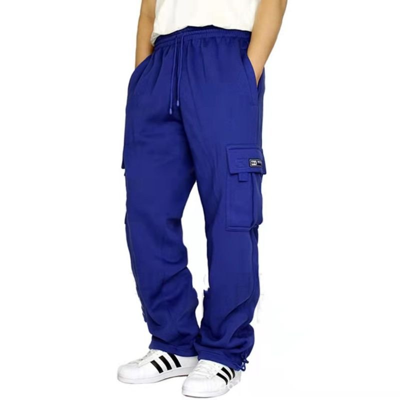 Men Autumn Winter Fashion Casual Athleisure Fleece Solid Color Plus Size Straight Cargo Pants