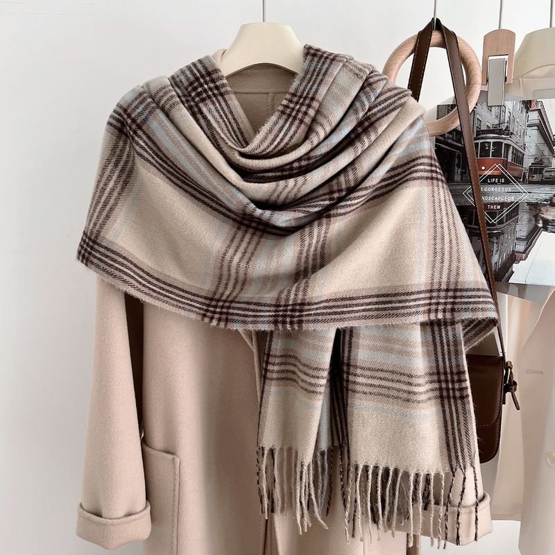 Autumn And Winter Cashmere Thickened Outer Shawl Student Plaid Simple Scarf