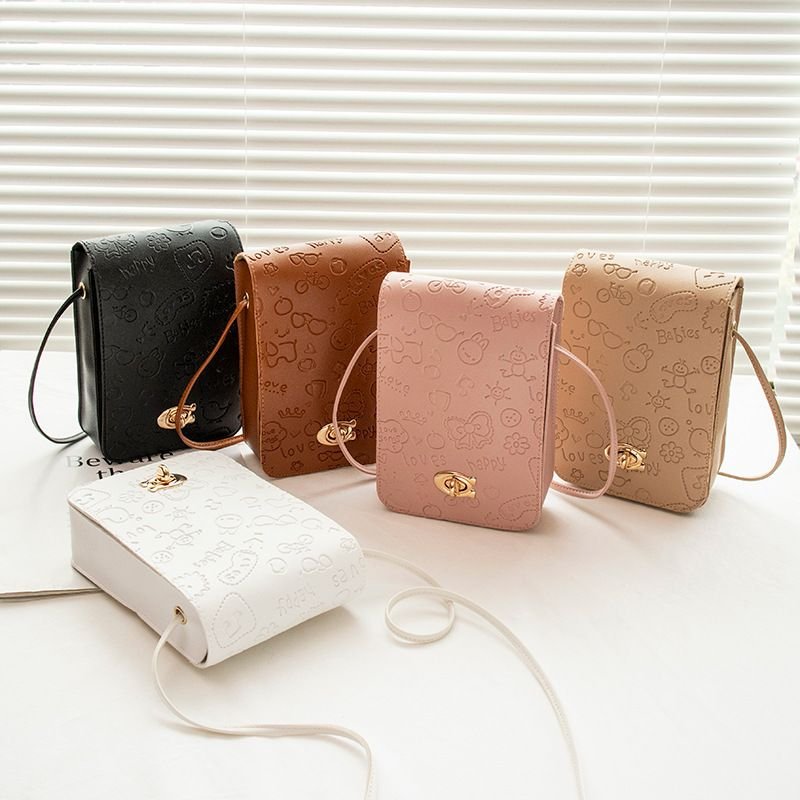 Women Fashion Cartoon Embossed Buckle Crossbody Purses