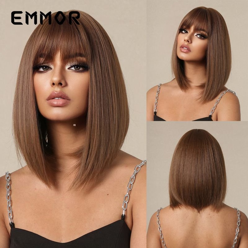 Women Fashionable Natural Breathable Bangs Short Straight Bobo Head Wig