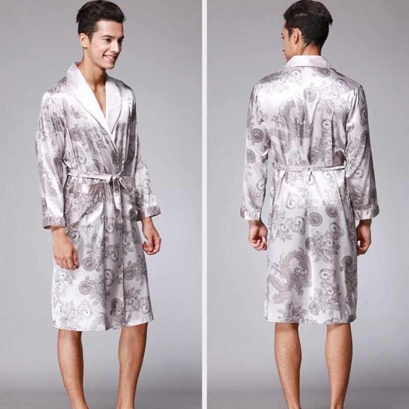 Men Satin Dragon Printed Robe