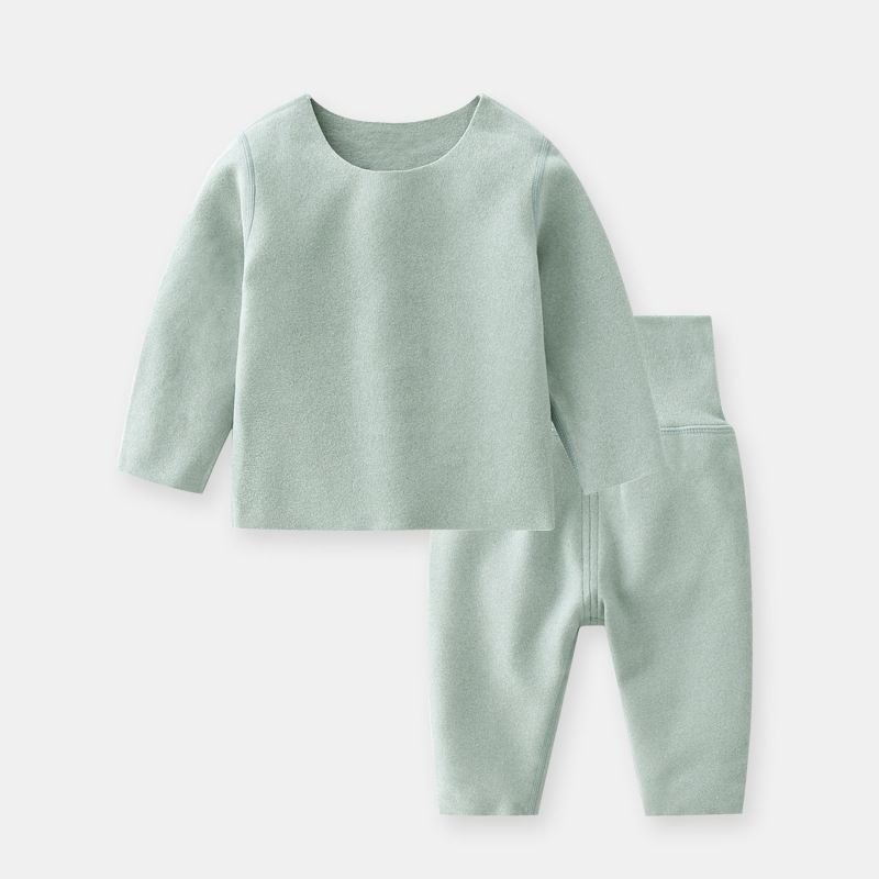 Baby Simple Solid Color Round Neck Long Sleeve Top And Pants Set