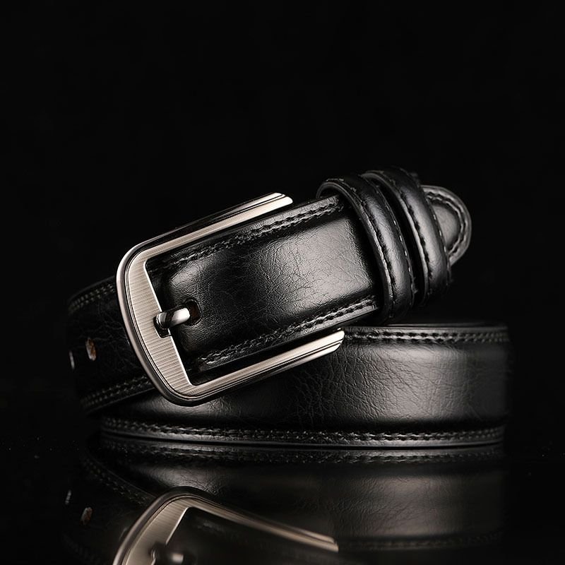 Men Fashion Casual Business Square Pin Buckle Metal Buckle Split-Leather Belt