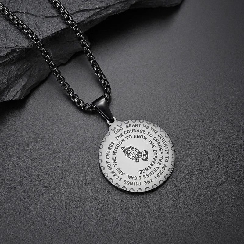 Men Fashion Casual Round Alphabet Stainless Steel Necklace