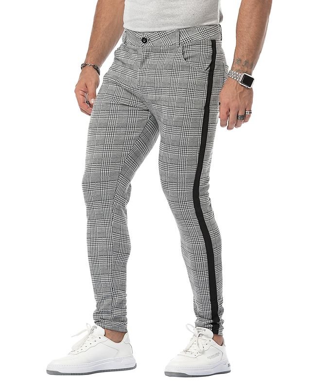 Men Casual Plaid High Elastic Color Matching Pants