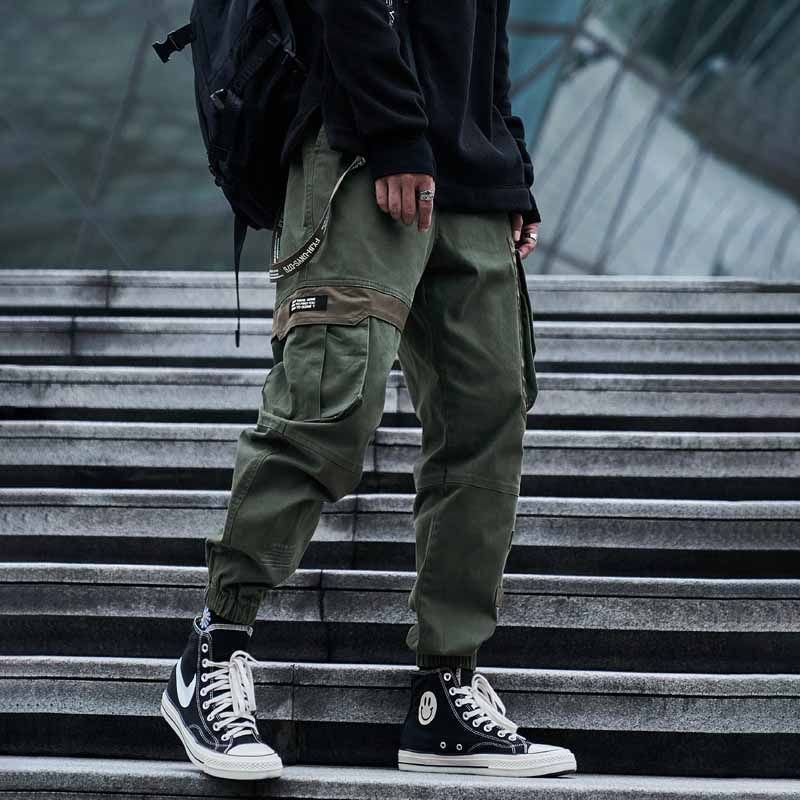 Men Fashion Casual Street Tide Alphabet Drawstring Waist Cargo Pants