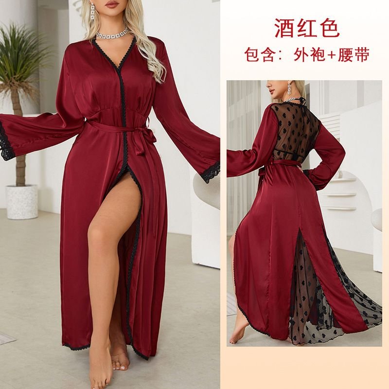 Women Fashion V-Neck Long Sleeve Mesh Heart-Shaped Printed Home Pajamas