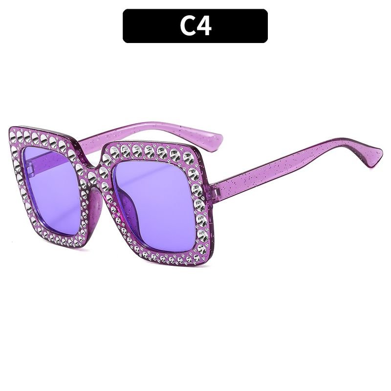 Women Fashion Flash Powder Multicolor Square Rhinestone Sunglasses