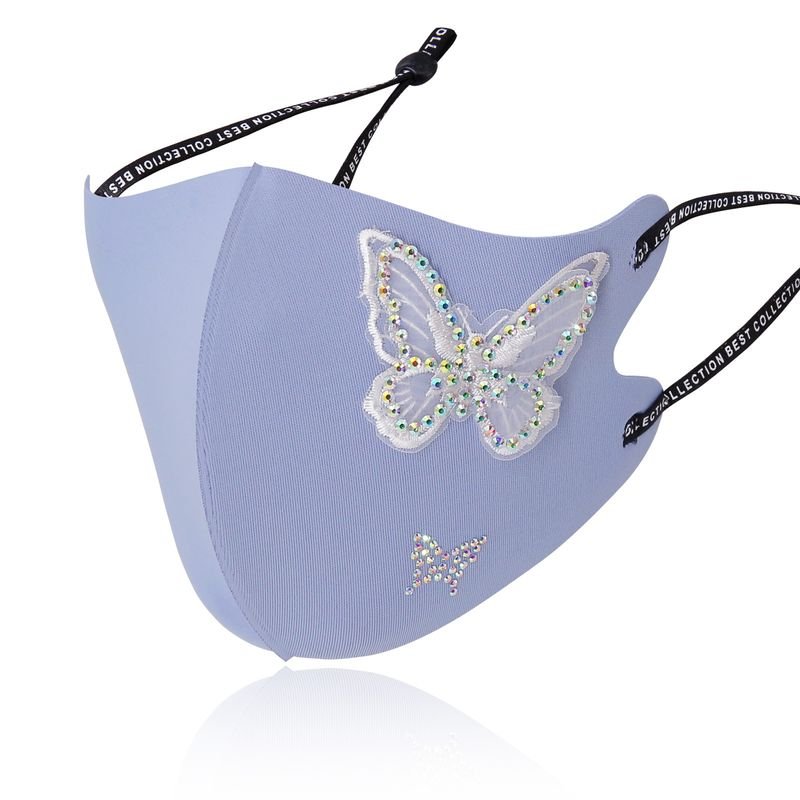 Women Three-Dimensional Butterfly Embroidery Rhinestone Decoration Cold Feeling Ice Silk Sunscreen Breathable Mask