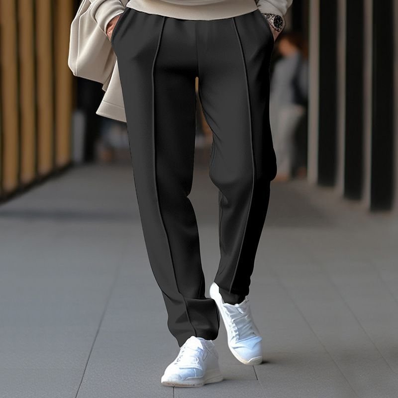 Men Fashion Casual Basic Solid Color Waffe Straight Pants