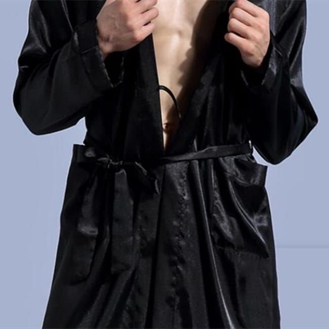 S-2XL Men Fashion Plus Size Solid Color Long Sleeve Cardigan Nightgown