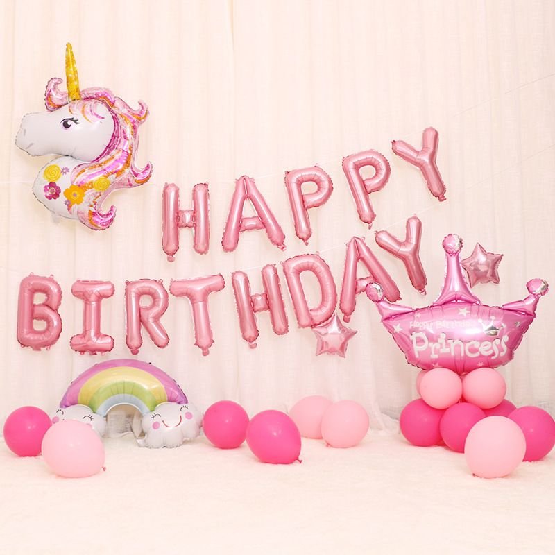 Cartoon Cute Birthday Party Venue Layout Unicorn Letters Aluminum Film Balloon Set