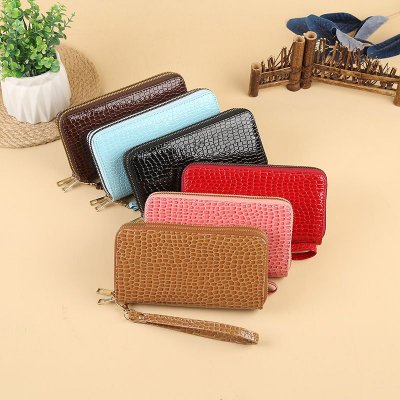 Women Fashion Simple Woven Zipper Long Purses