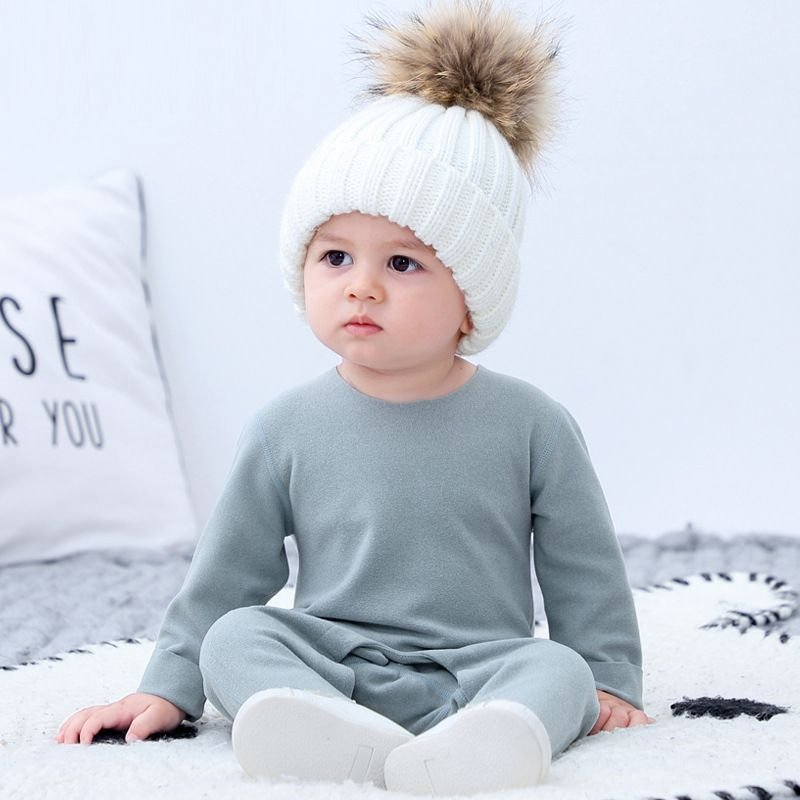 Baby Simple Solid Color Round Neck Long Sleeve Top And Pants Set