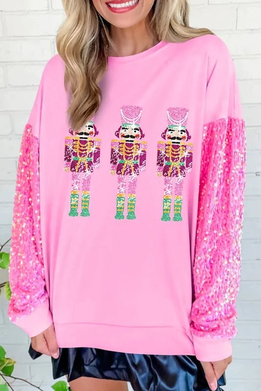 Women Fashion Sweet Soldier Sequin Long Sleeve Sweatshirt