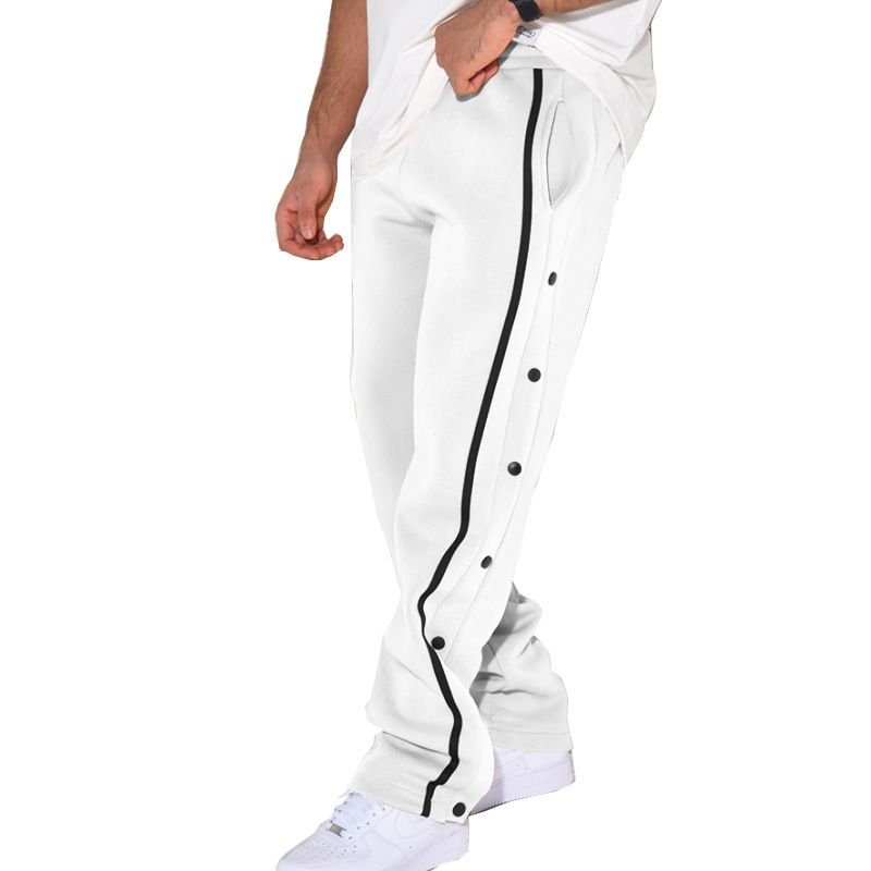 Men Casual Sport Basic Stripe Drawstring Waist Breasted Pants