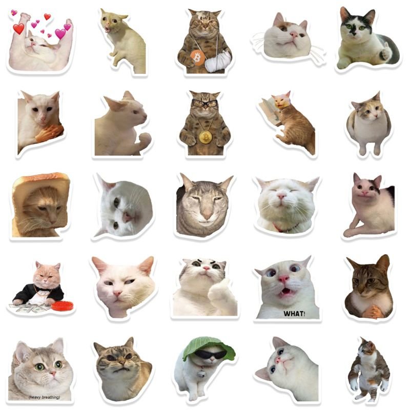 50pcs Cartoon Funny Cat Handbook Stickers