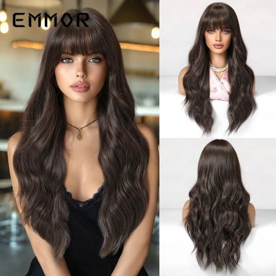 Women Fashion Natural Bangs Long Curly Hair Wig