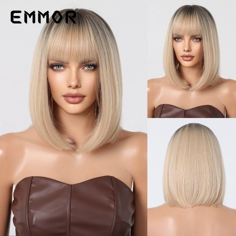 Women Fashionable Natural Breathable Bangs Short Straight Bobo Head Wig