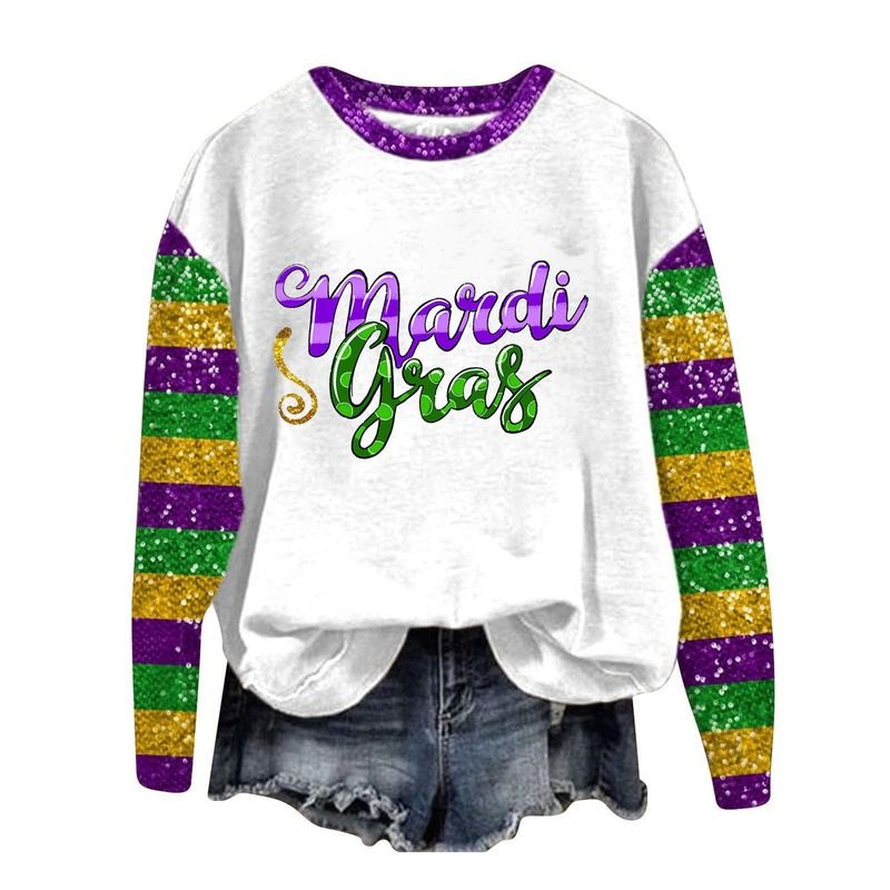 Women Carnival Mardi Gras Casual Fashion Round Neck Sweatshirt